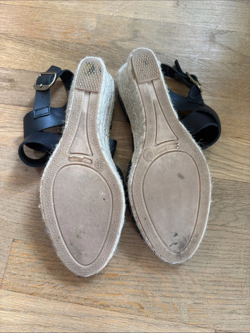 Barbour Black Leather Strappy Sandals with Tan Footbed